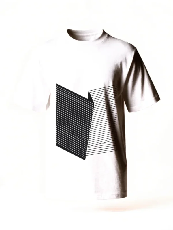 Fold, one flat plane creased twice and flattened again, printed on a white t-shirt.